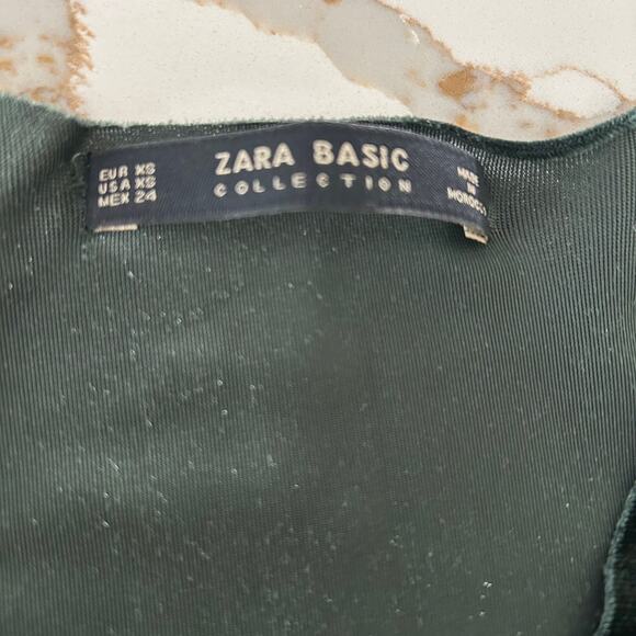 Zara Midi Dress Velvet Green SZXS Knot Front Deep V Front Slit Ruched Whimsygoth - Picture 8 of 12